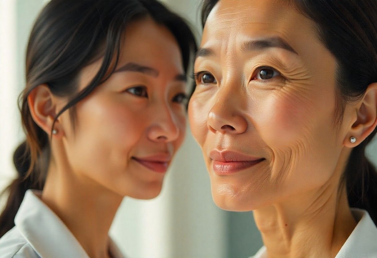 Visual demonstration of common aging concerns on face and neck that can be addressed with modern treatments