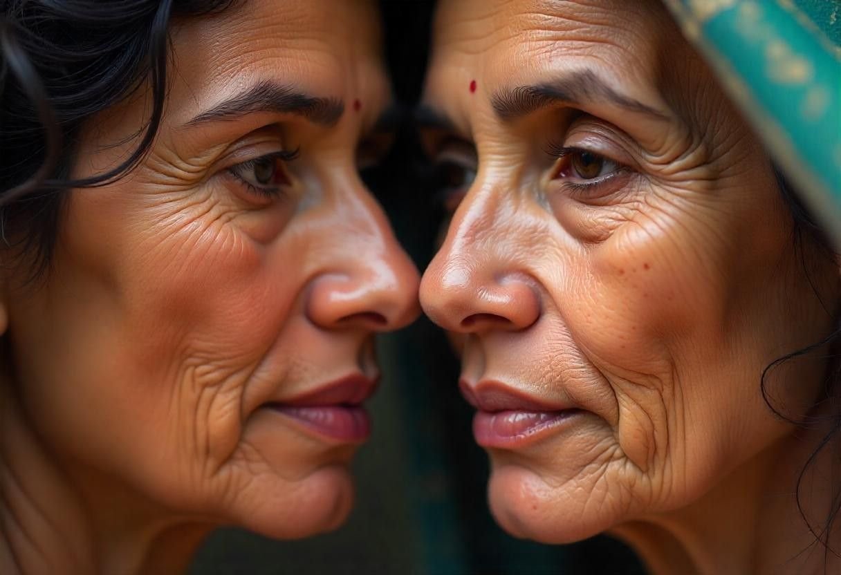 Microscopic view comparing young collagen-rich skin to aging skin showing decreased density