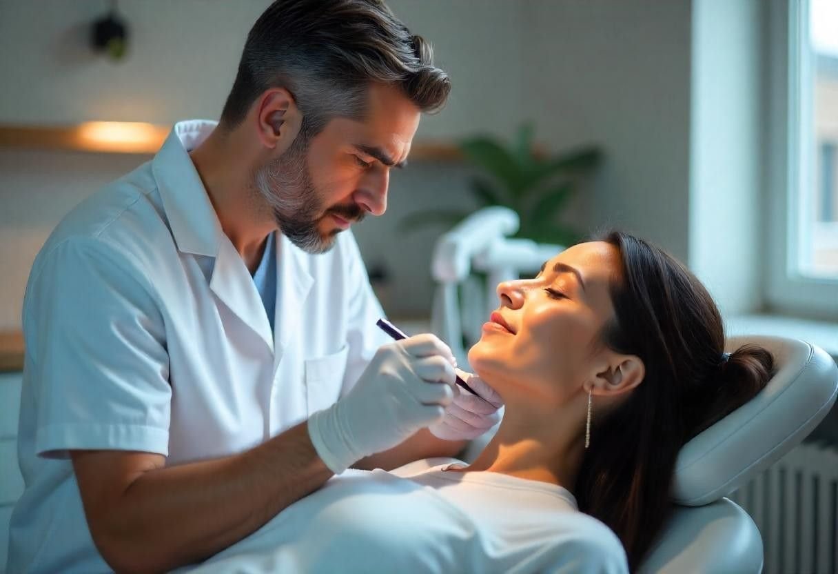 Licensed practitioner delivering precise ultrasound skin tightening treatment at AM Aesthetics London