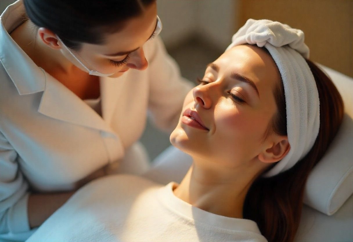 Skilled aesthetic practitioner using state-of-the-art equipment for face and neck rejuvenation treatment