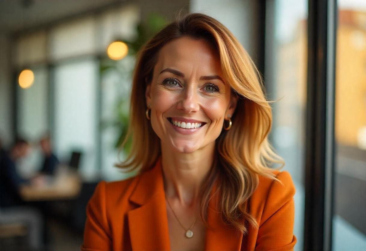Natural anti-wrinkle injection results showing refreshed, confident woman in London professional setting