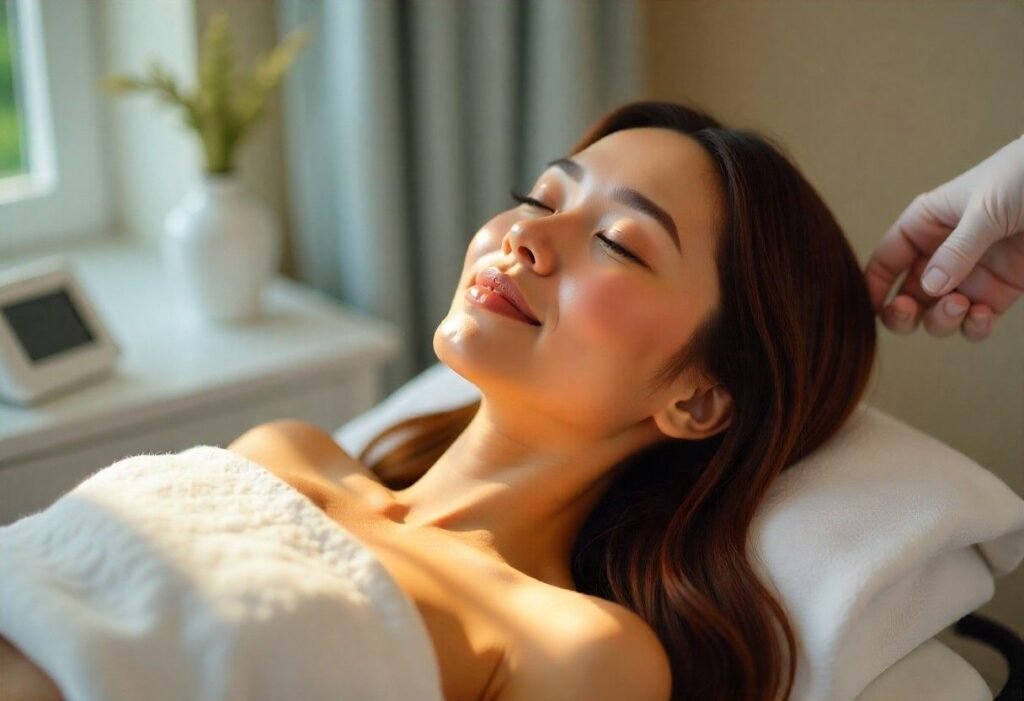 Modern face and neck treatment facility showing professional aesthetic equipment and comfortable treatment environment