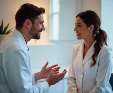Professional consultation for aesthetic treatments London at AM Aesthetics clinic showing doctor and patient discussion
