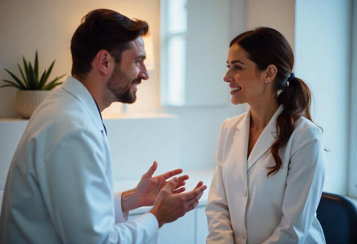 Professional consultation for aesthetic treatments London at AM Aesthetics clinic showing doctor and patient discussion