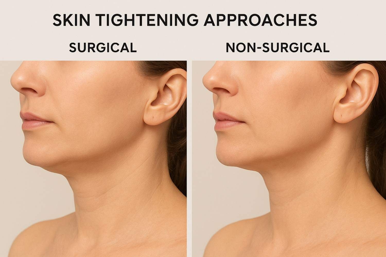 Comparison chart showing non-invasive skin tightening benefits versus traditional surgical methods