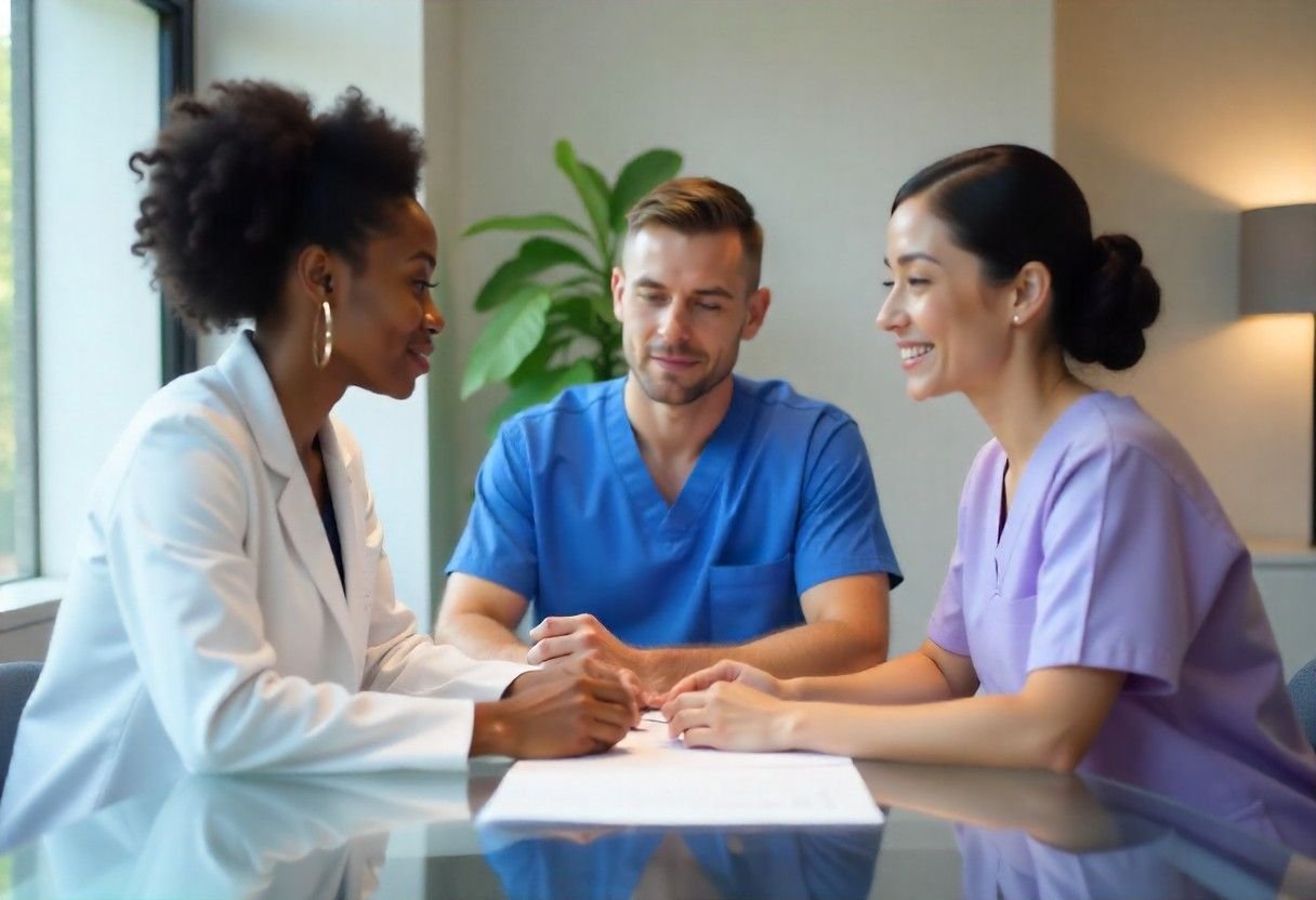 Qualified medical team at AM Aesthetics discussing personalized body treatment approaches for optimal client outcomes