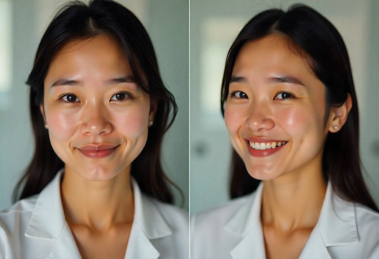 Natural-looking dermal filler results showing enhanced facial contours and lip volume at AM Aesthetics London.
