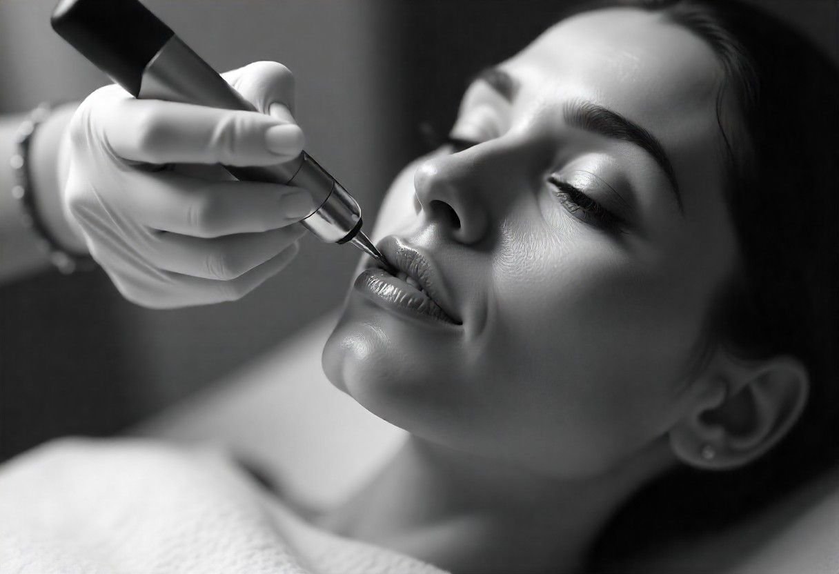 Professional microneedling treatment being performed at AM Aesthetics, showing precise application technique for optimal collagen stimulation