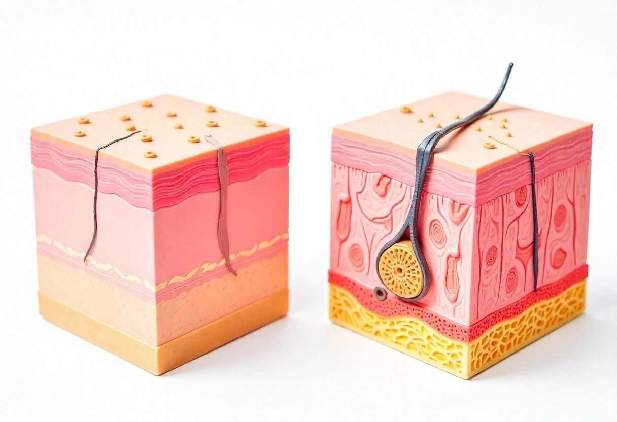 Educational diagram showing collagen depletion in aging skin versus healthy skin structure