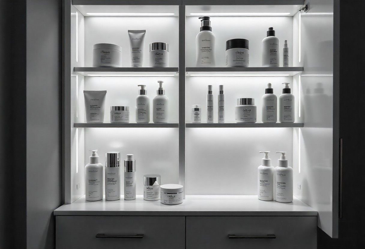 Medical-grade aesthetic products and safety equipment at AM Aesthetics London clinic, ensuring highest standards of care.