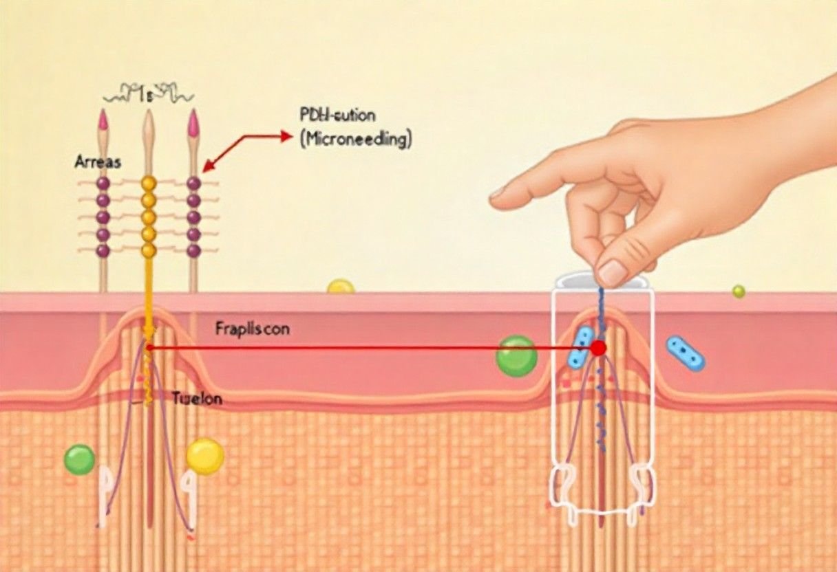Illustration of how PRP penetrates deeper through microneedling channels in neck skin