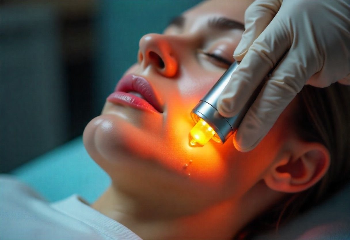 Radiofrequency skin tightening device delivering controlled thermal energy for collagen stimulation