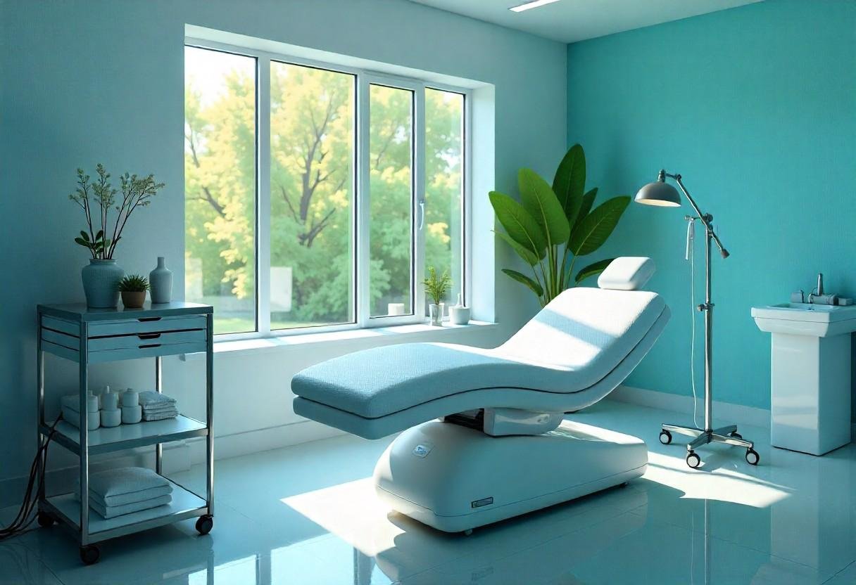 Professional aesthetic treatment room equipped with multiple skin tightening technologies for comprehensive care