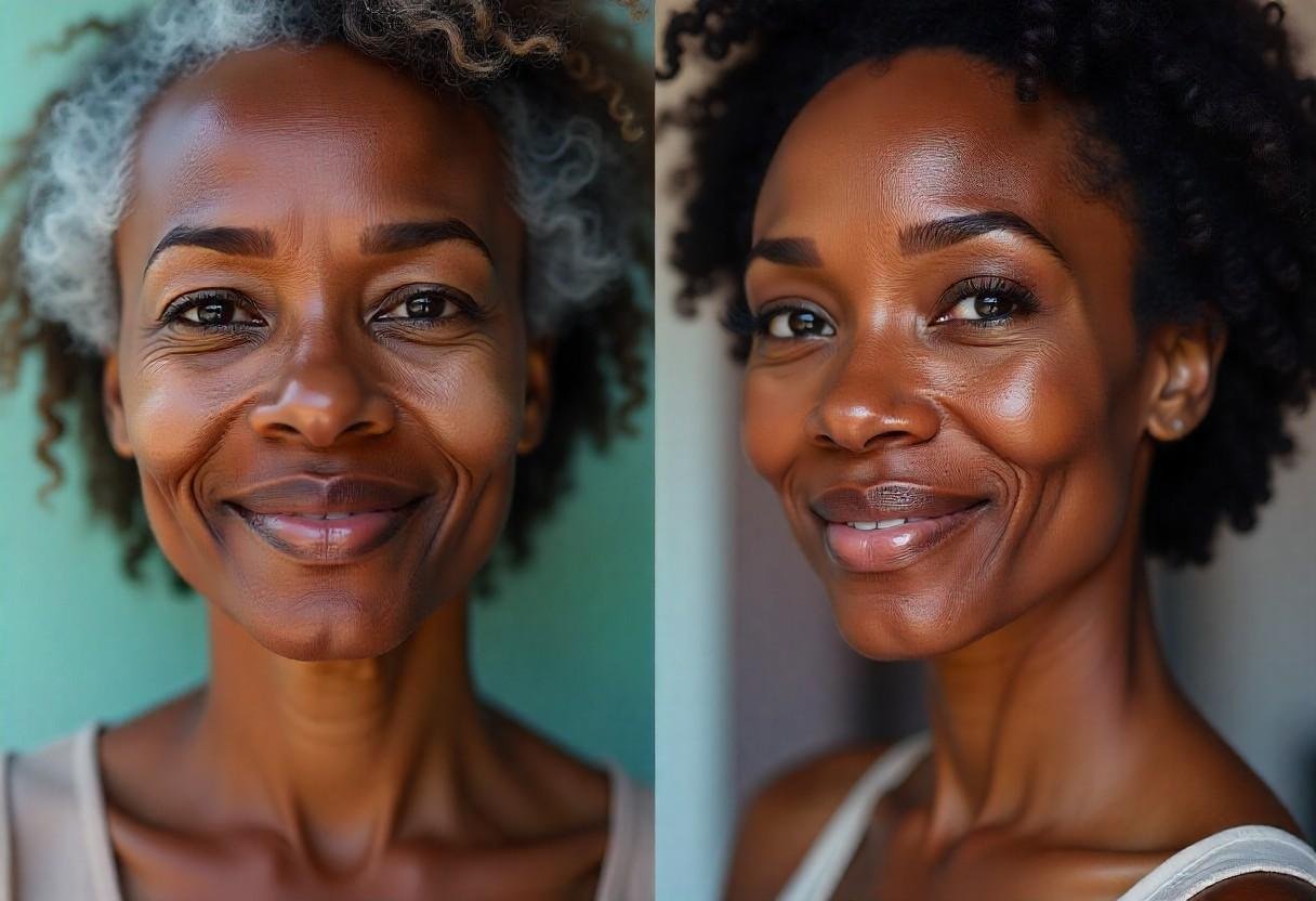 Dramatic before and after results showing comprehensive face and neck rejuvenation treatment outcomes