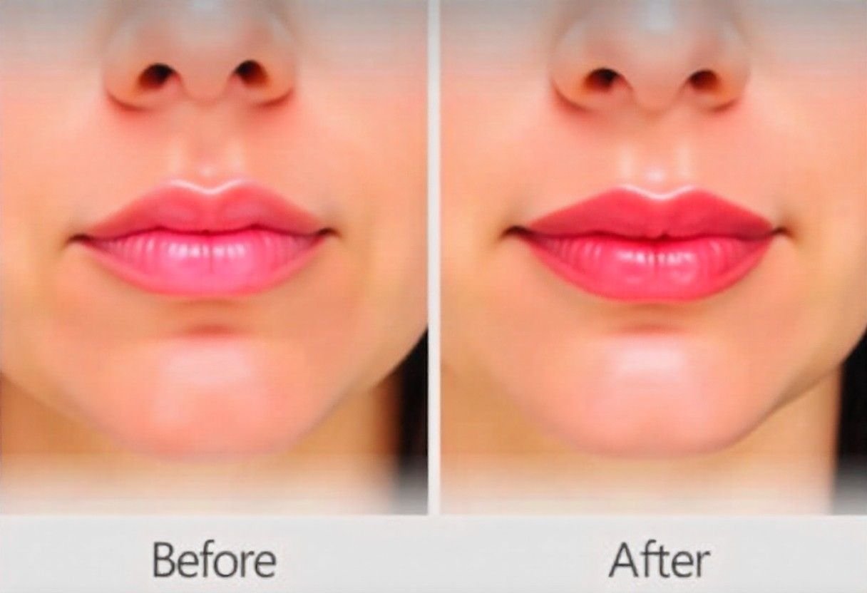 Lip filler before and after showing natural volume enhancement