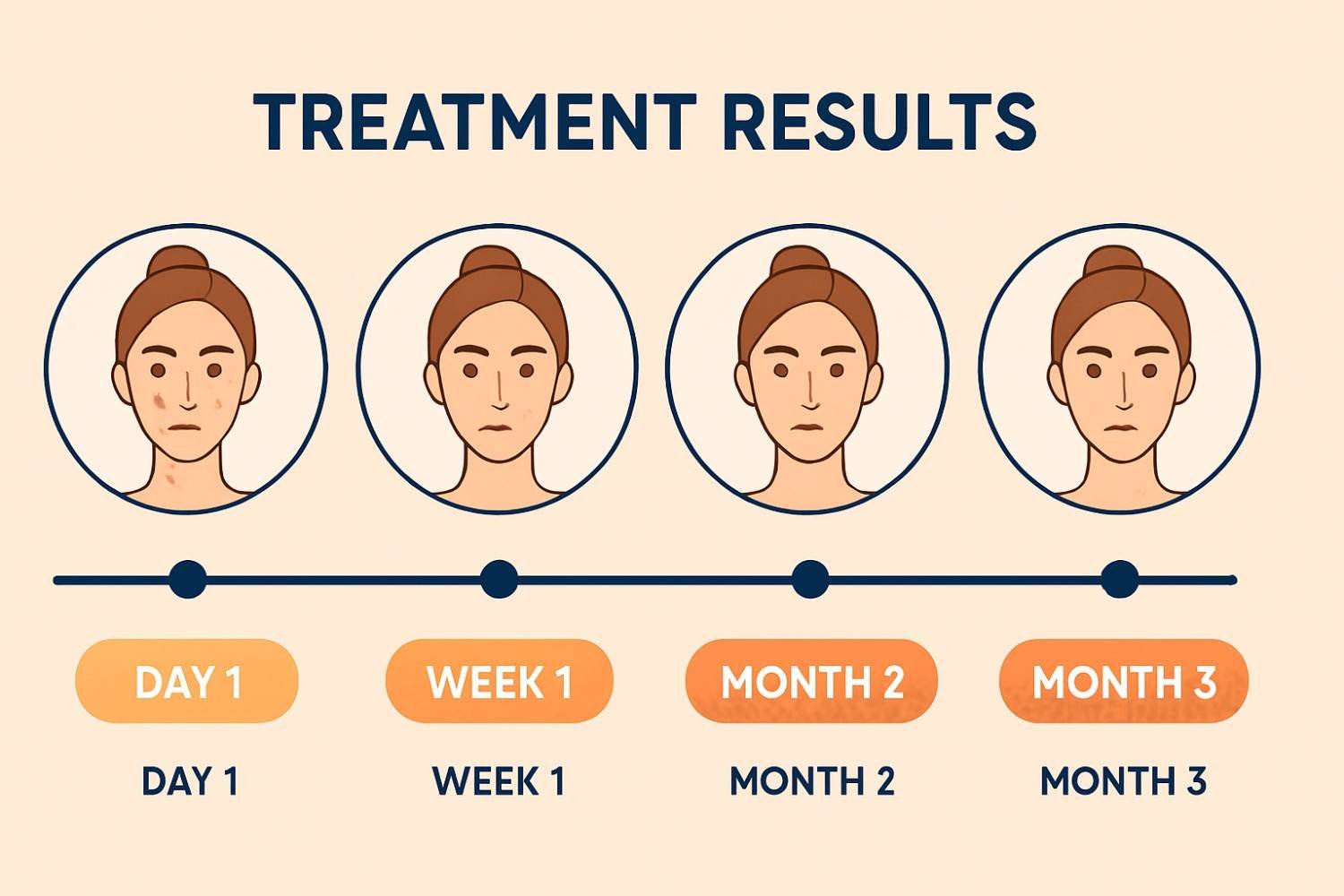Treatment timeline infographic showing realistic expectations for face and neck treatment results over time