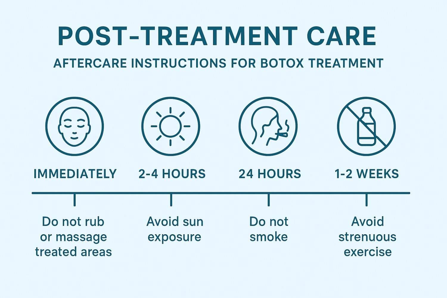 Post-treatment care timeline showing aftercare instructions