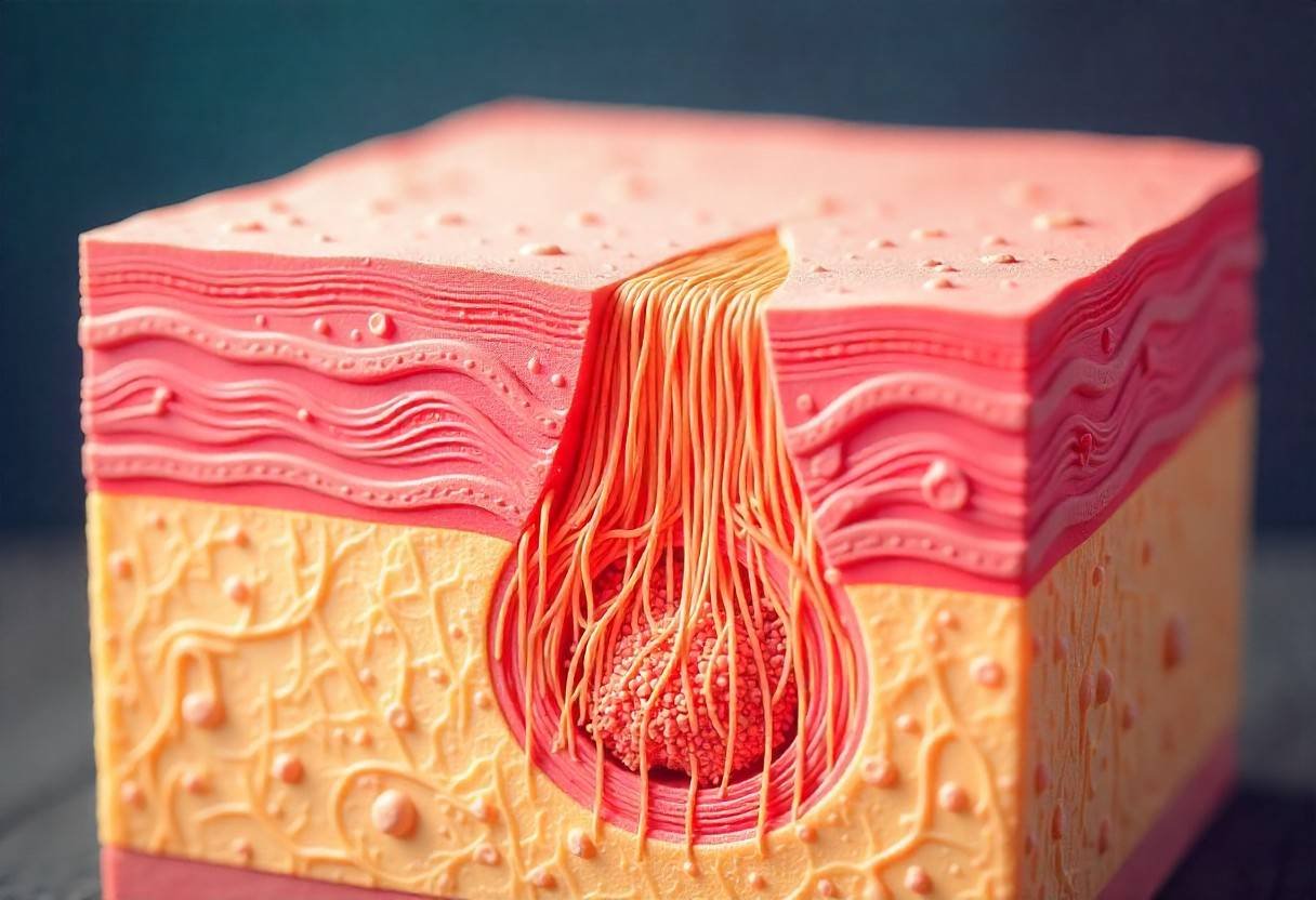Medical illustration explaining cellulite formation and skin structure at AM Aesthetics
