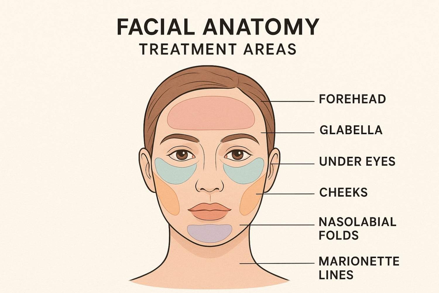 Botox injection sites diagram showing facial muscle treatment areas