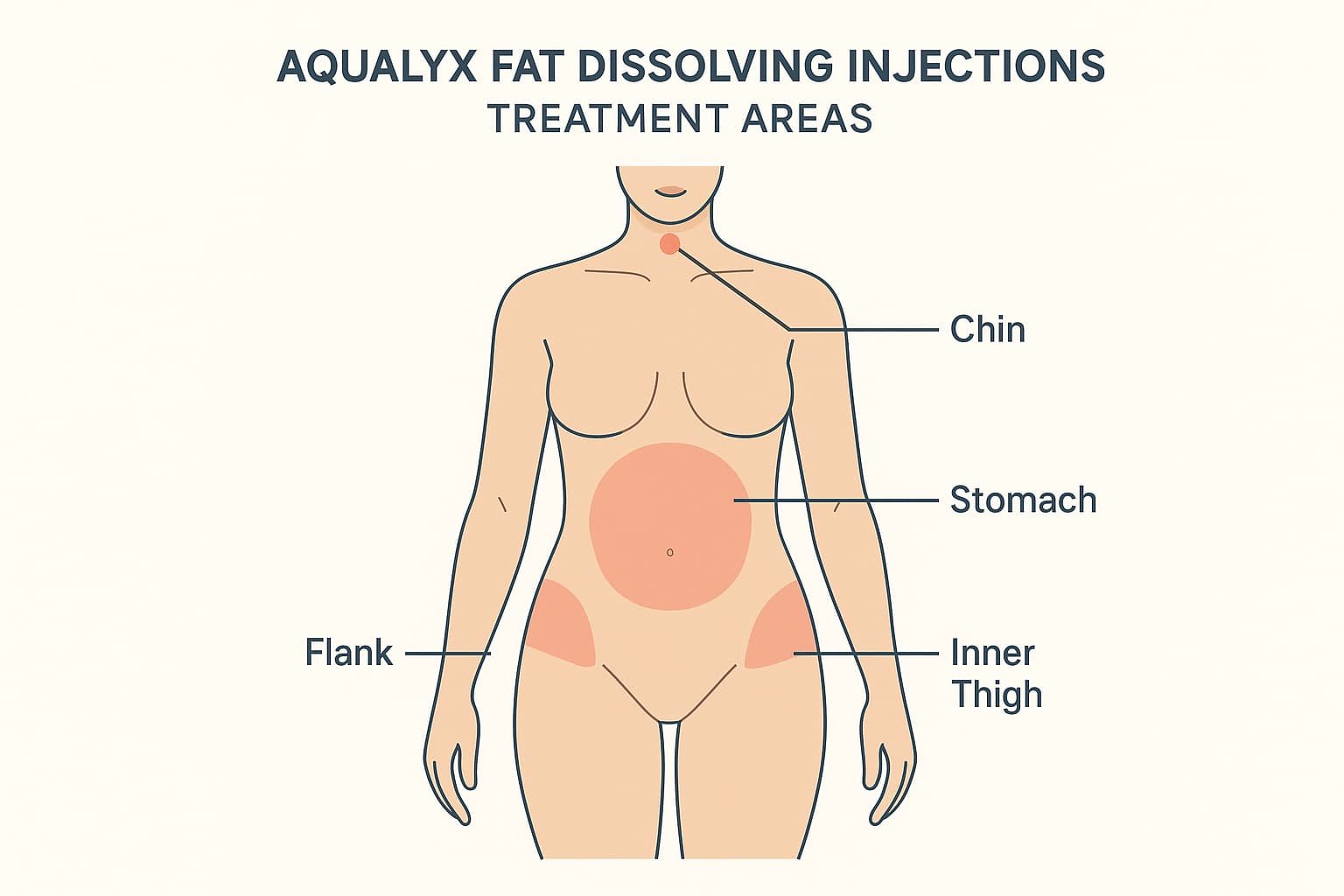 Non-surgical fat removal London Aqualyx treatment areas body diagram AM Aesthetics