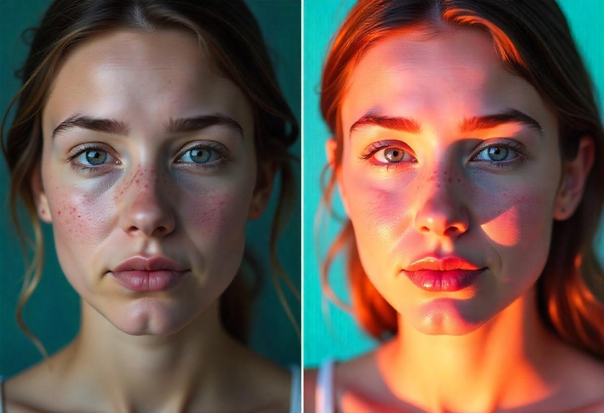 Acne scar treatment before and after results at AM Aesthetics London, showing improved skin texture and clarity.