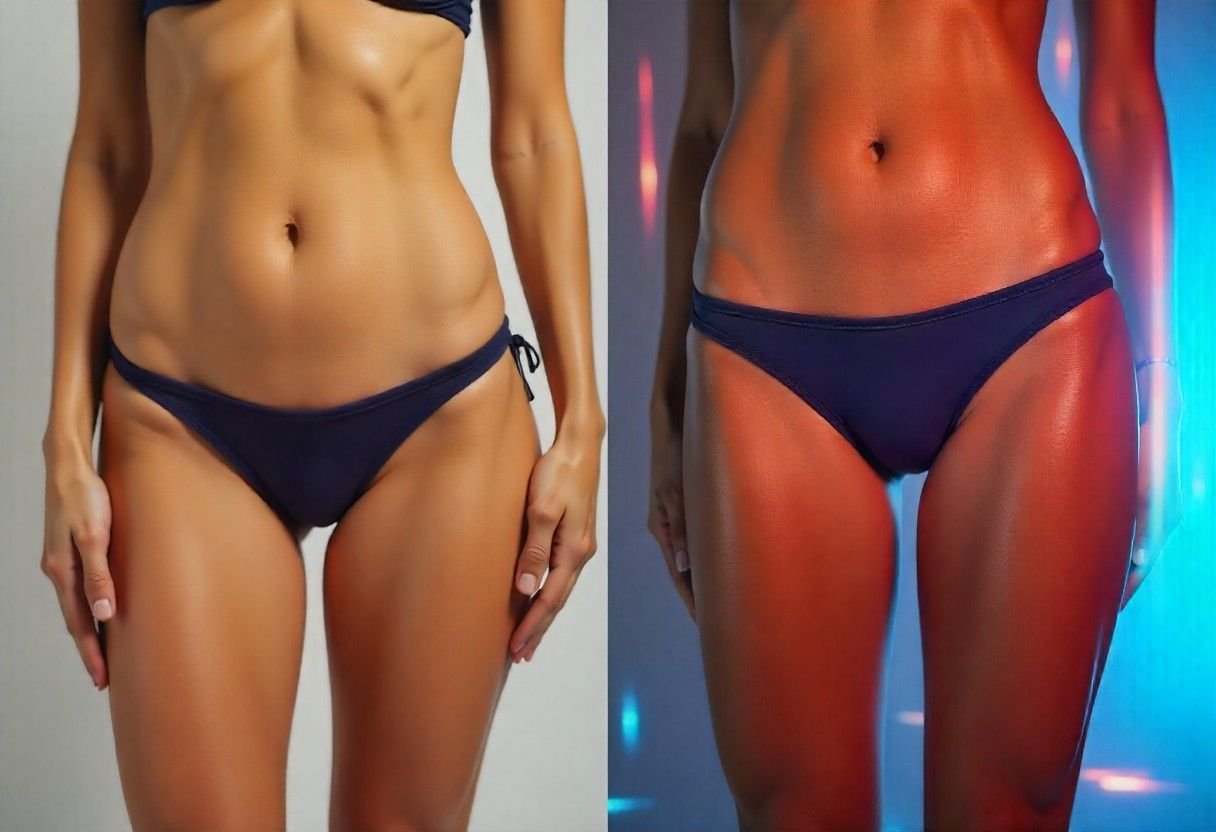 Thigh skin tightening results displaying firmer, smoother skin texture and reduced laxity