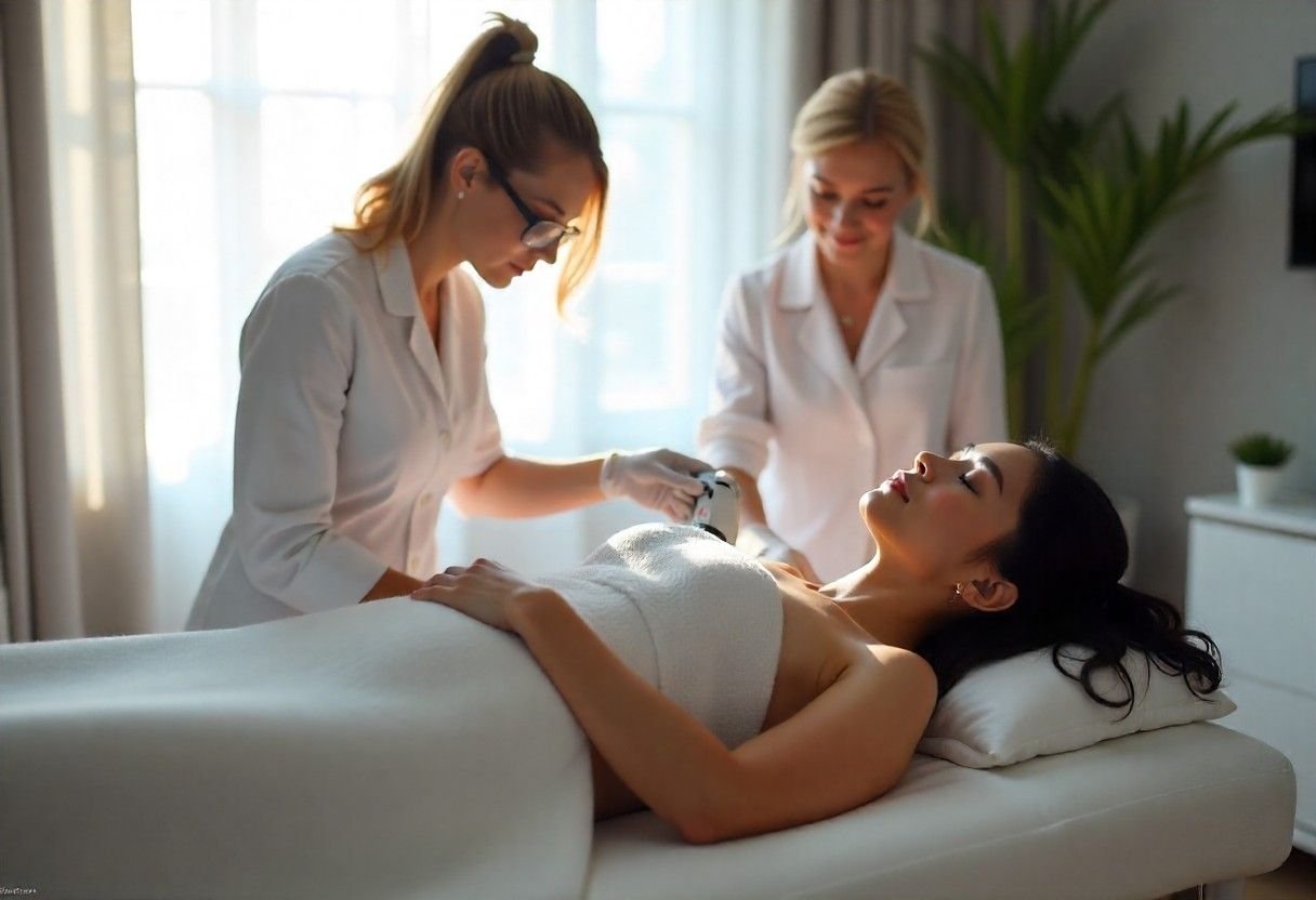 Comfortable painless full-body laser hair removal session demonstrating professional technique and client care
