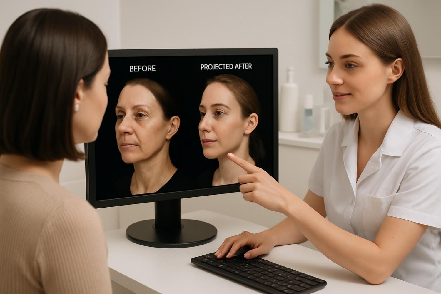 Advanced 3D imaging technology showing personalized treatment planning for face and neck rejuvenation