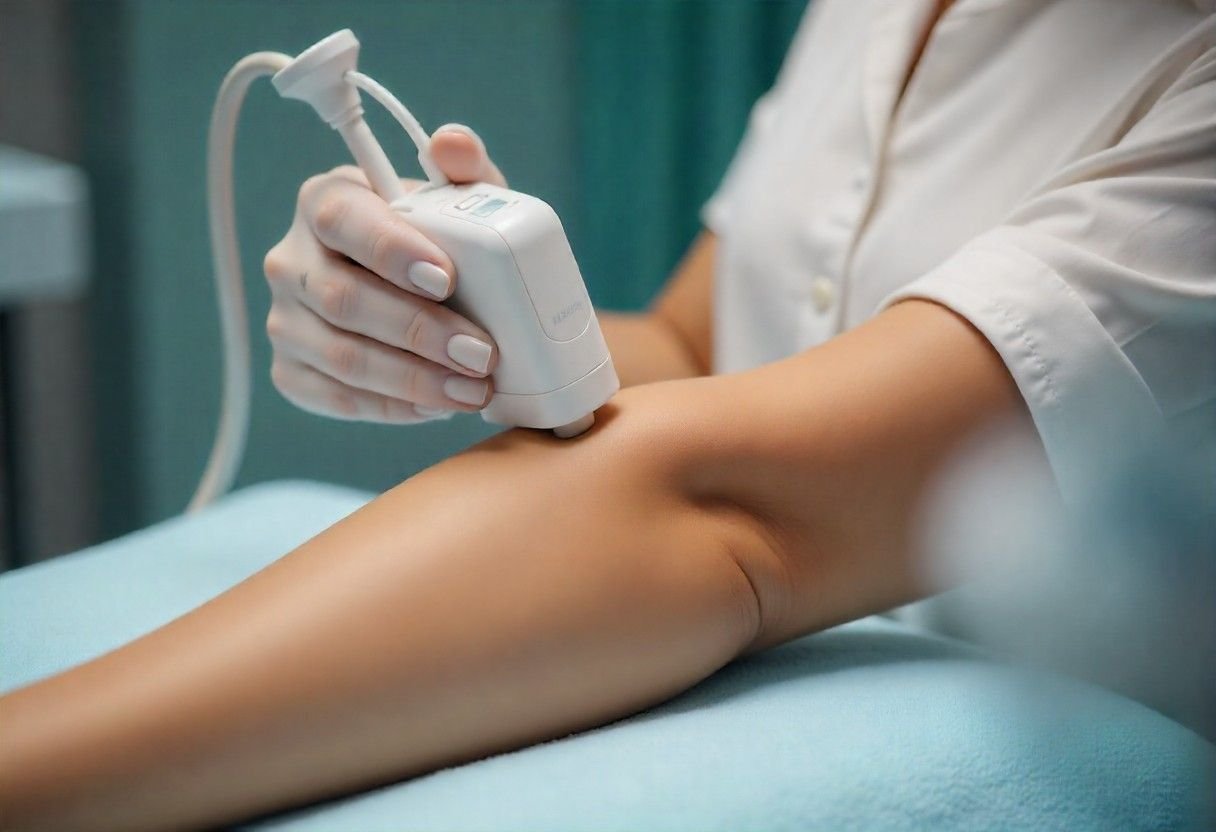Advanced skin tightening technology being used to address loose skin concerns in professional clinical setting