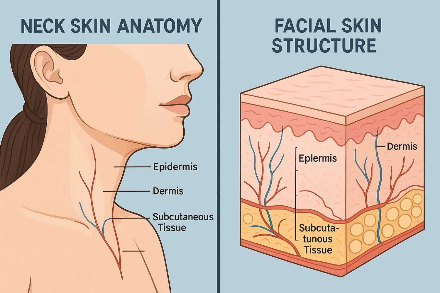 Anatomical comparison showing why neck skin ages faster than facial skin