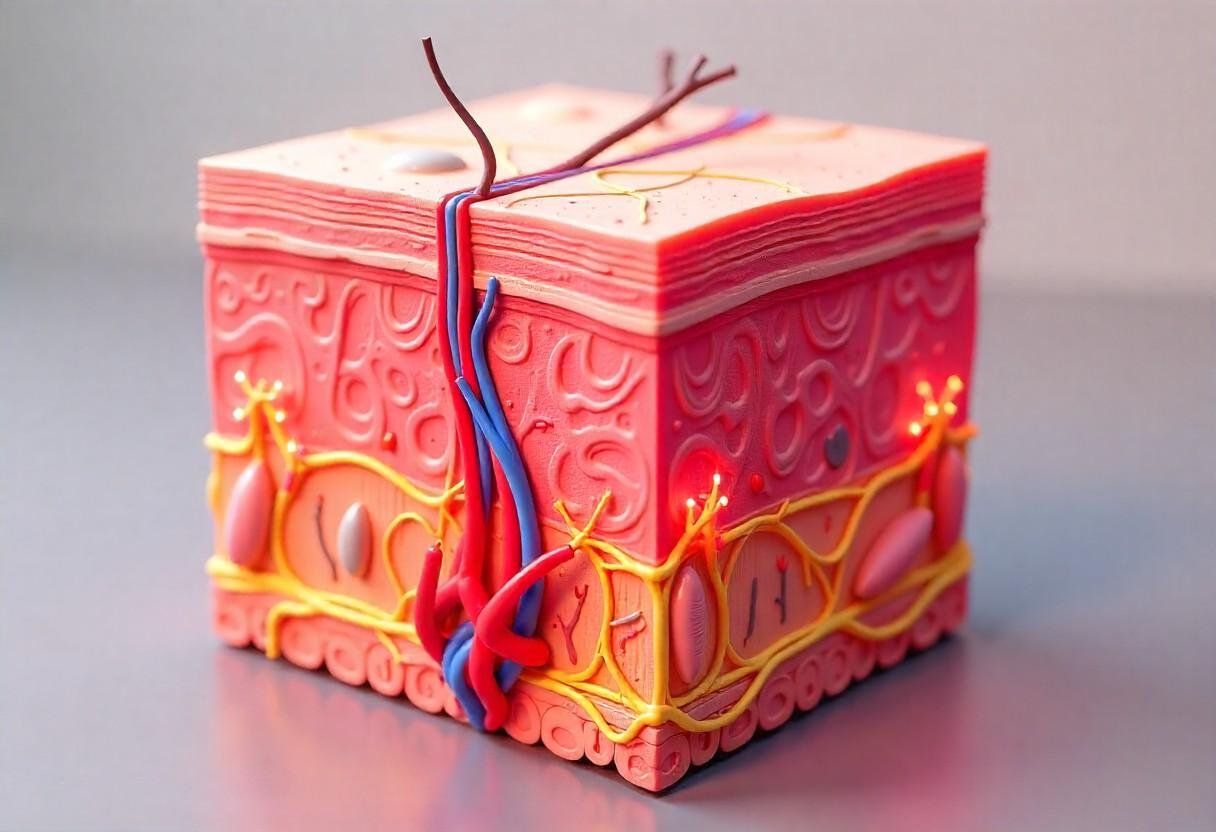 Medical illustration showing how stretch marks develop in skin layers during stretching