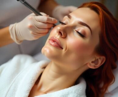Professional microneedling PRP neck treatment being performed at AM Aesthetics clinic