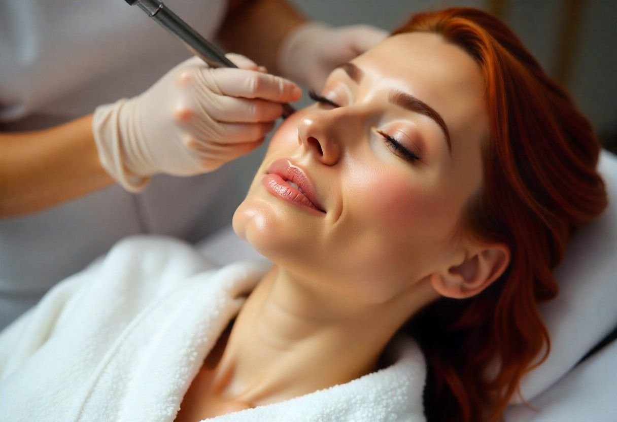 Professional microneedling PRP neck treatment being performed at AM Aesthetics clinic