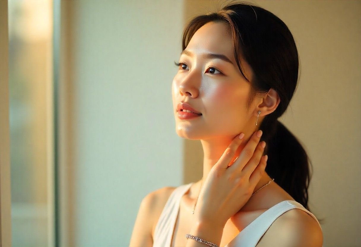 Woman experiencing smooth, rejuvenated neck skin after professional treatment at AM Aesthetics