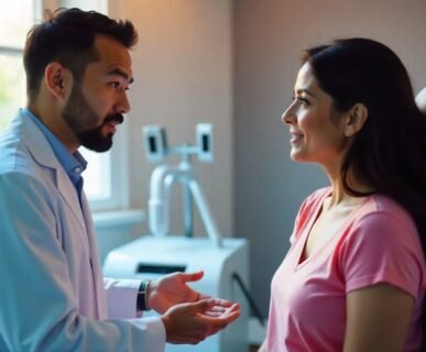 Professional consultation for laser hair removal treatment at AM Aesthetics clinic showing expert technician and client discussion