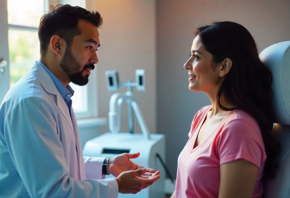 Professional consultation for laser hair removal treatment at AM Aesthetics clinic showing expert technician and client discussion