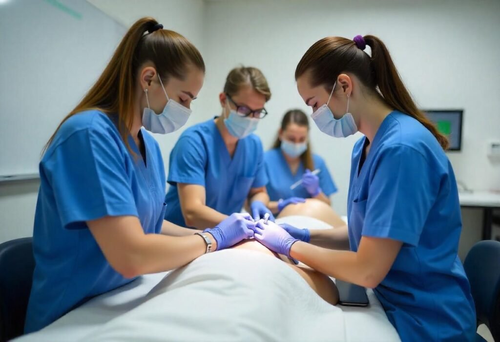 Anti-wrinkle injection training session at AM Aesthetics London Academy with medical professionals