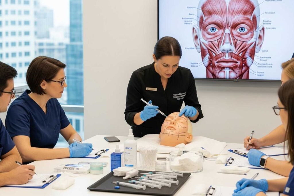 Medical professionals receiving industry recognized anti wrinkle certification UK training at AM Aesthetics Academy London
