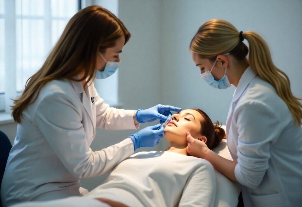Professional hands-on anti wrinkle training session with live model at AM Aesthetics Academy London