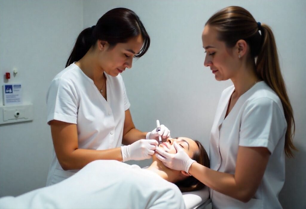 Professional Botox and filler training session at AM Aesthetics Academy London with medical practitioners