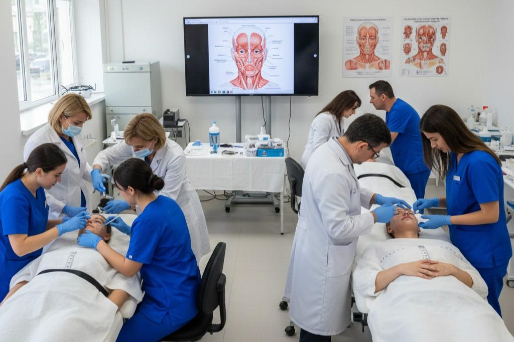 Hands-on practice session in injection skills course at AM Aesthetics London