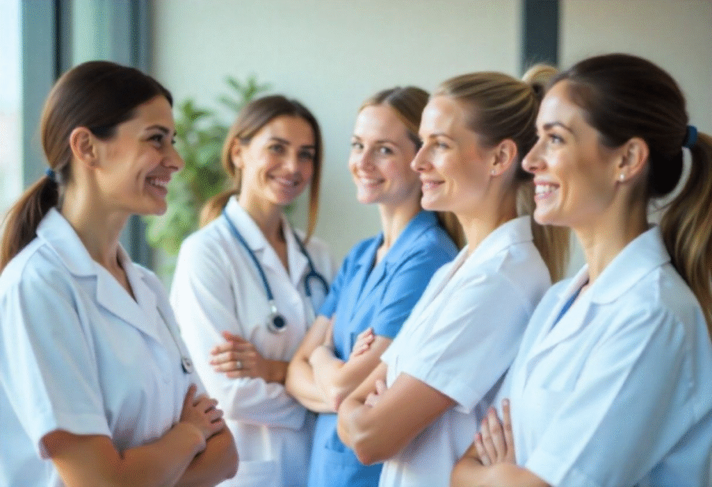 Diverse healthcare professionals participating in industry recognized anti wrinkle certification UK training