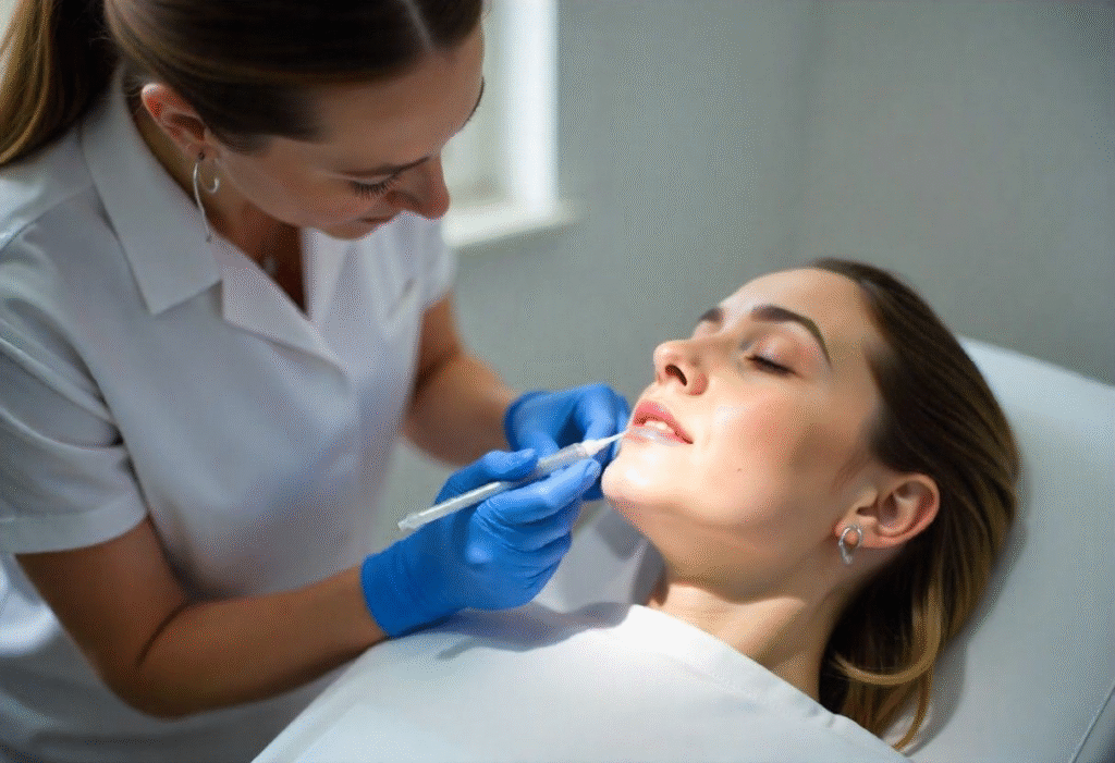 Alt Text: "Medical professional practicing techniques during CPD accredited botox courses with expert guidance