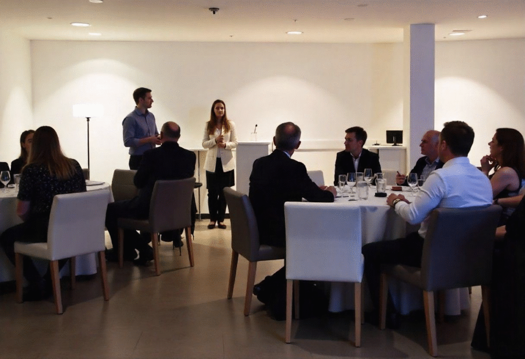 Aesthetic practitioners networking at London industry conference for career growth