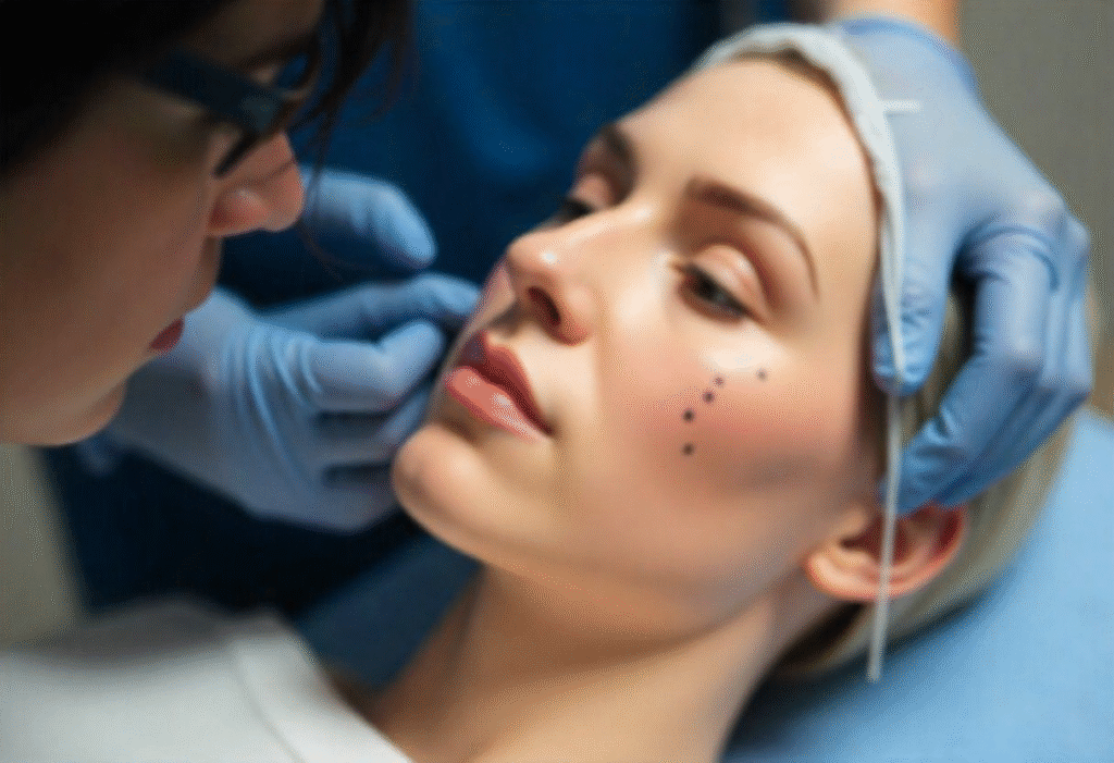 Dermal filler training demonstration showing facial anatomy and injection techniques