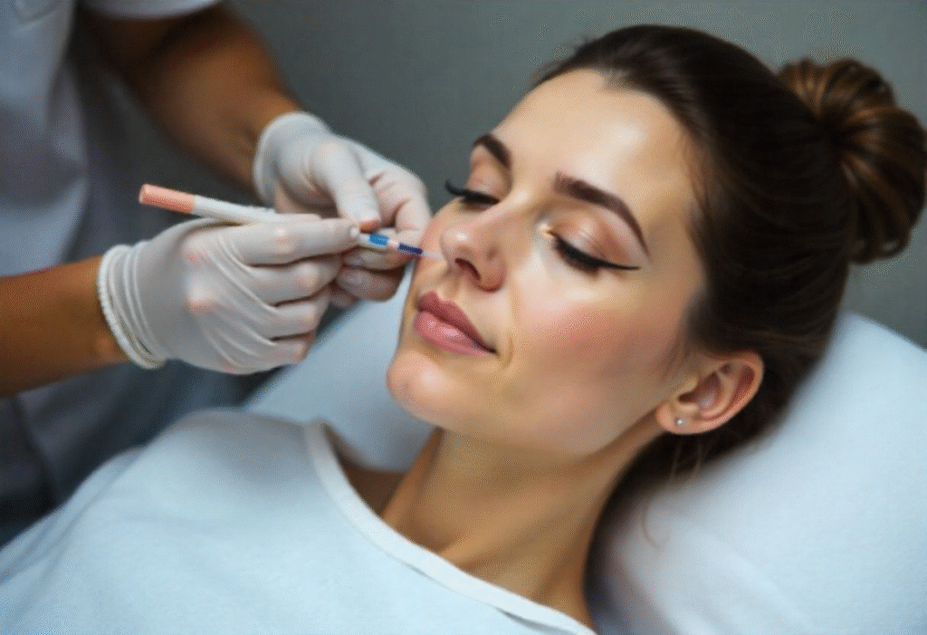 Beginner aesthetics student learning dermal filler theory at AM Aesthetics London