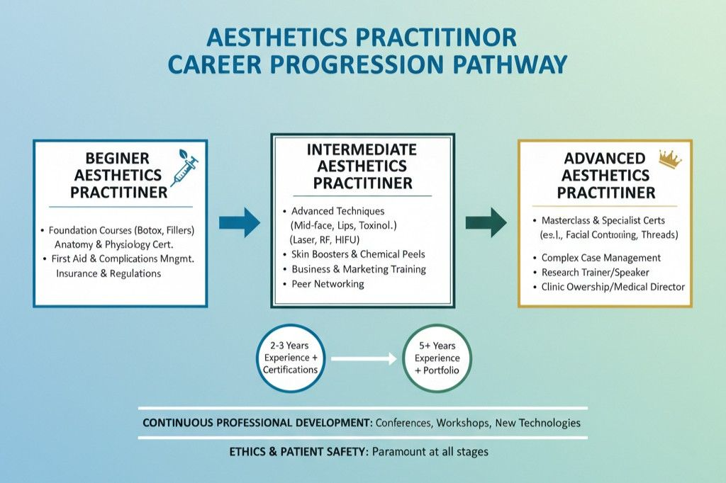 Aesthetics career pathway from beginner dermal filler training to advanced specialization