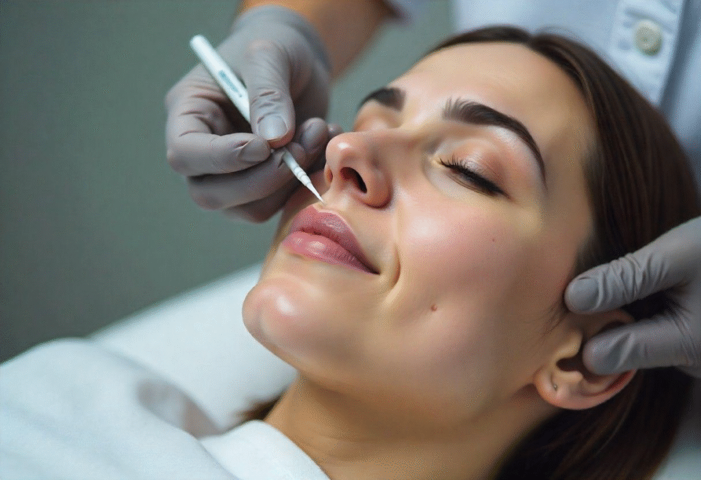 Professional demonstrating proper dermal filler injection technique during aesthetic course