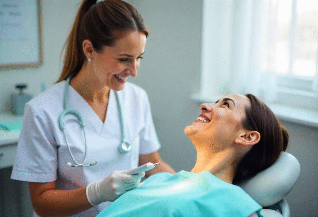 Happy patient consultation after successful Botox treatment at aesthetic clinic