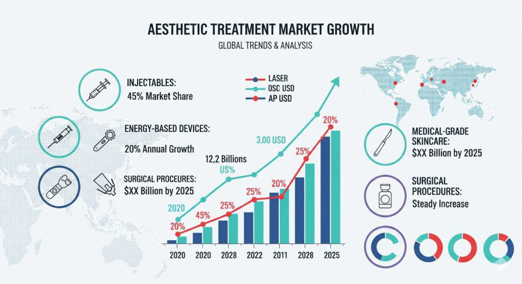 Infographic displaying growth statistics for injectable skin booster treatments in UK aesthetic medicine market